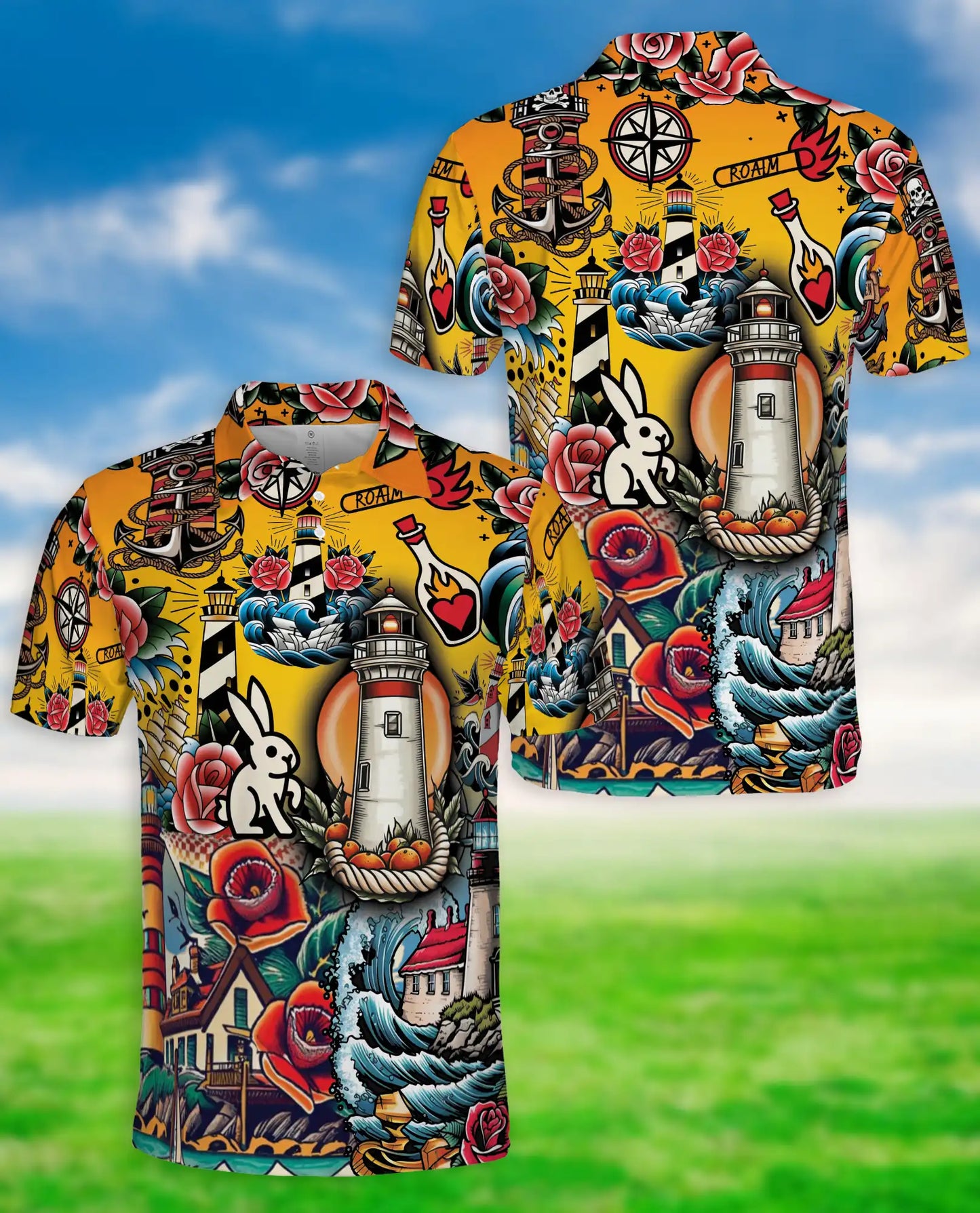 Tattoo Lighthouse Polo Shirt | Azhawaiian