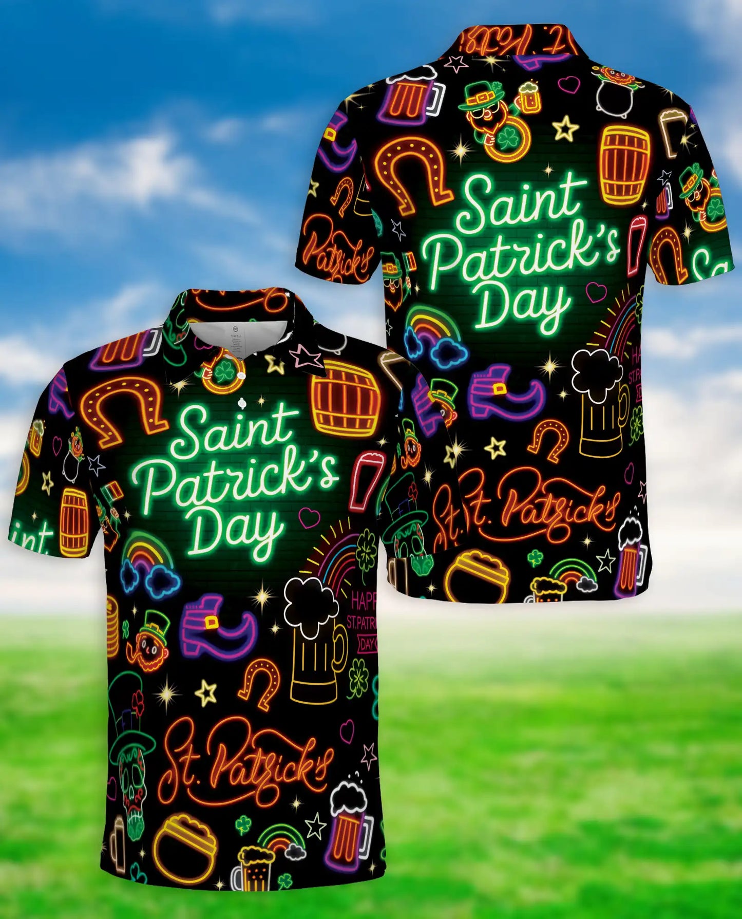 St Patrick’s Day Neon 3D Polo Shirt for Men, Funny Irish Party Style | Azhawaiian