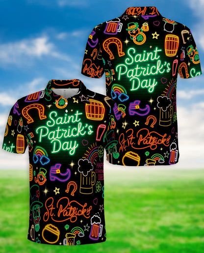St Patrick’s Day Neon 3D Polo Shirt for Men, Funny Irish Party Style | Azhawaiian