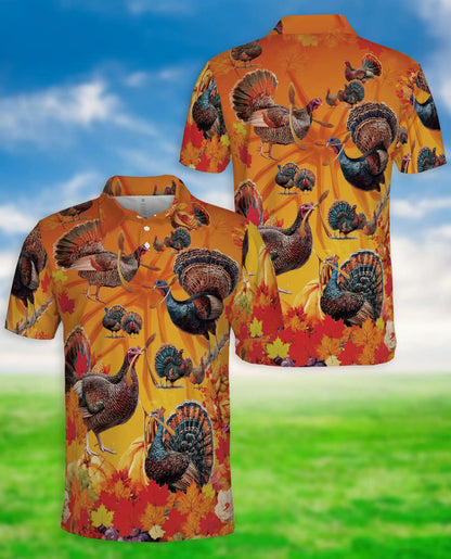 Thanksgiving Turkey Hawaiian Polo Shirt for Men | Azhawaiian