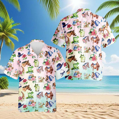 Watercolor Horse Racing Pattern Hawaiian Shirt for Men, Button Down Aloha Shirt - Azhawaiian