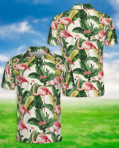 Pink Flamingo Tropical Hawaiian Polo Shirt for Men | Azhawaiian