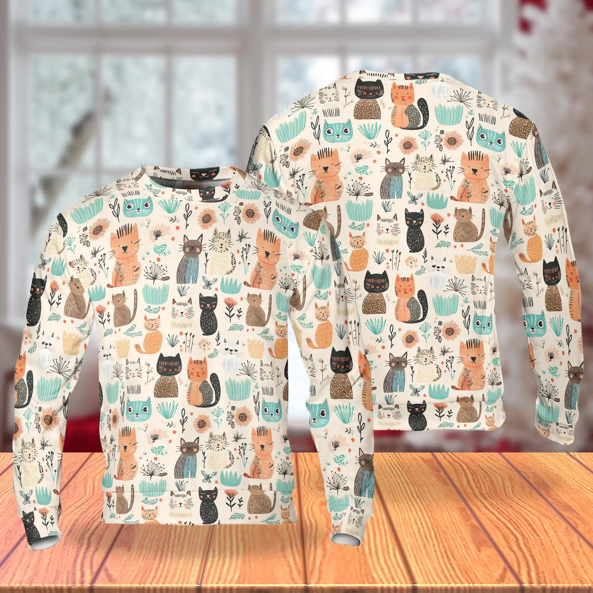 Abstract Cat Sweatshirt – Colorful Graphic 3D All Over Print Design