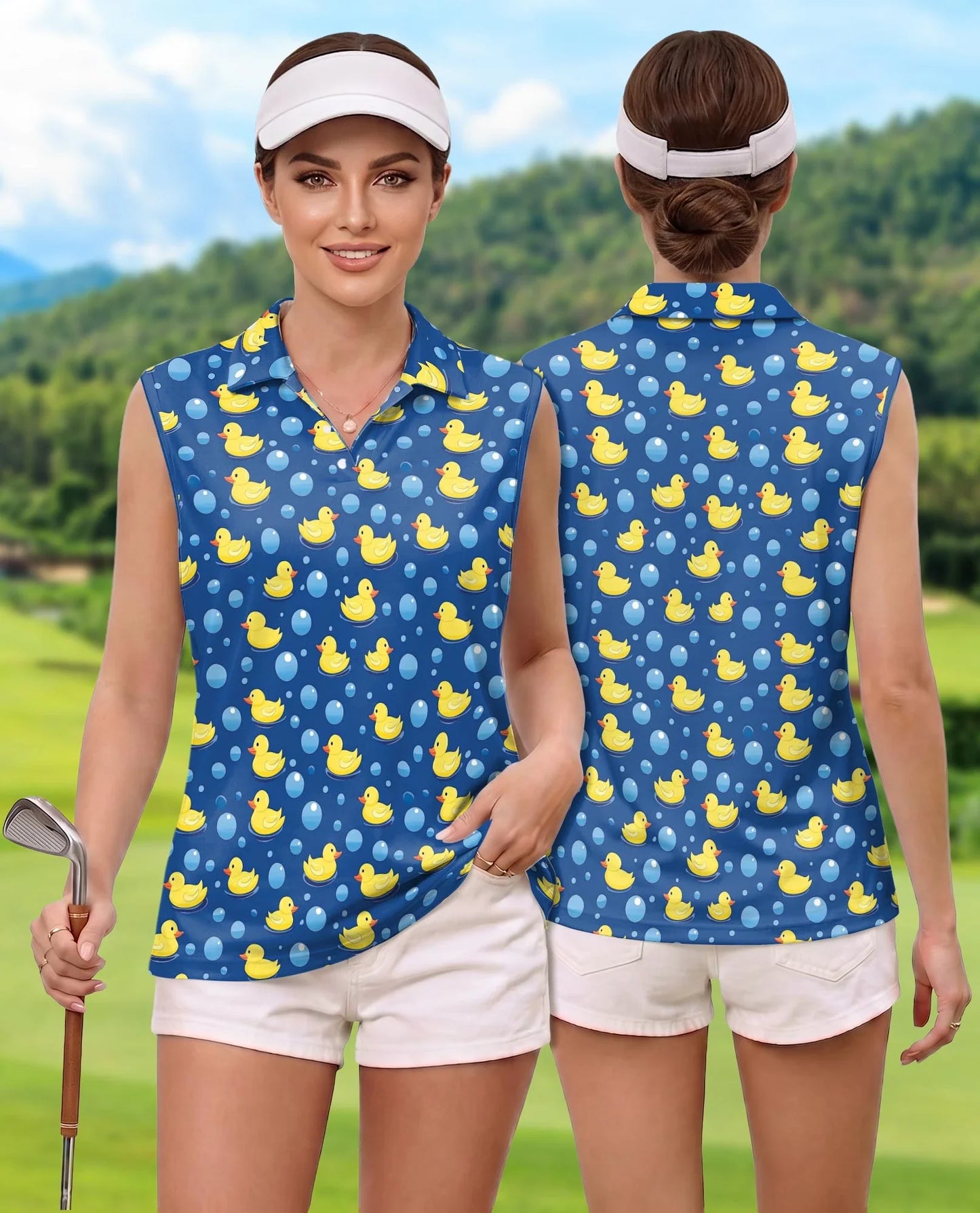 Duck Pattern Sleeveless Polo Shirt for Women | Azhawaiian