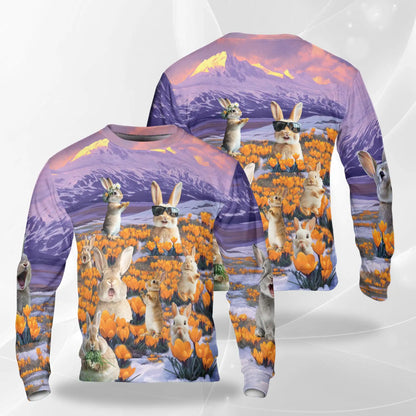 Rabbits in the Snow Sweatshirt – Colorful Graphic 3D All Over Print Design