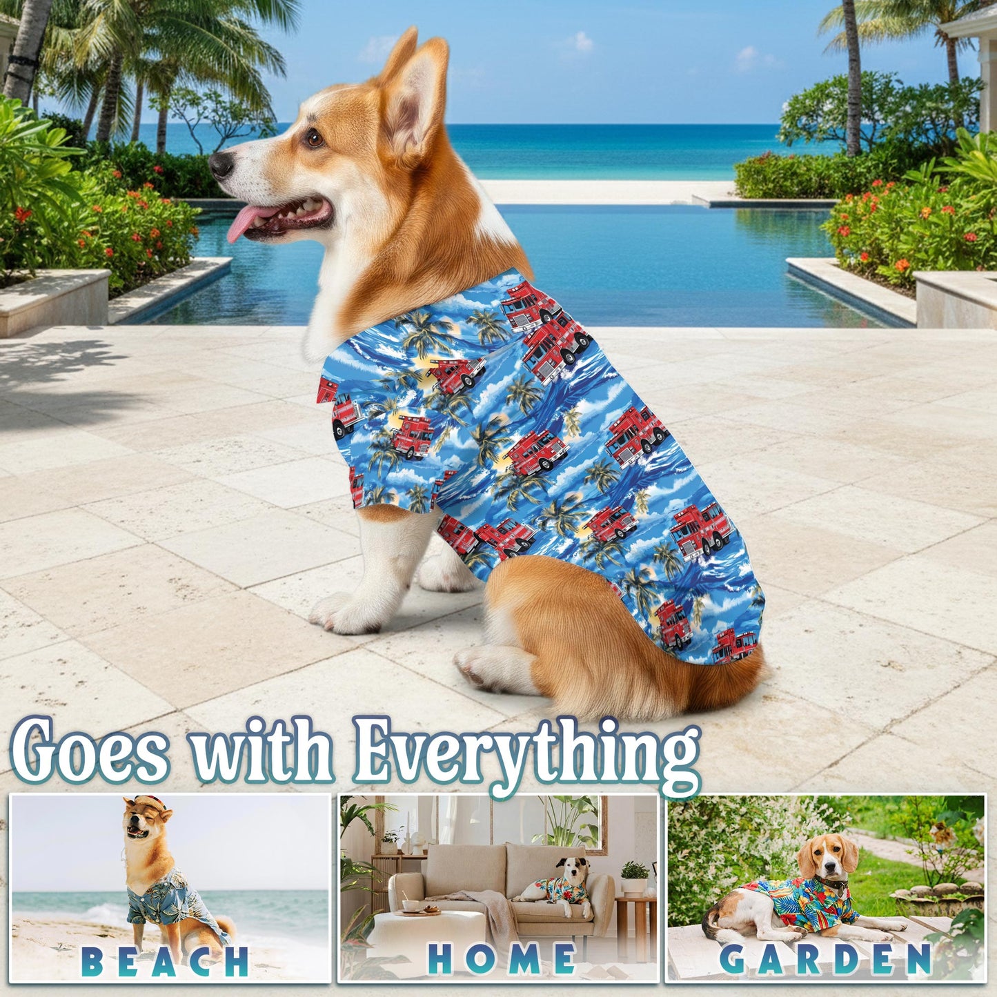 Fire Truck Firefighter Matching Dog Owner Hawaiian Shirts, Funny Pet Aloha Shirt for Beach Vacation - Azhawaiian