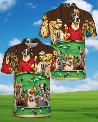 Billiard Vintage Dogs Polo Shirt for Men, Funny Pool Player Style | Azhawaiian