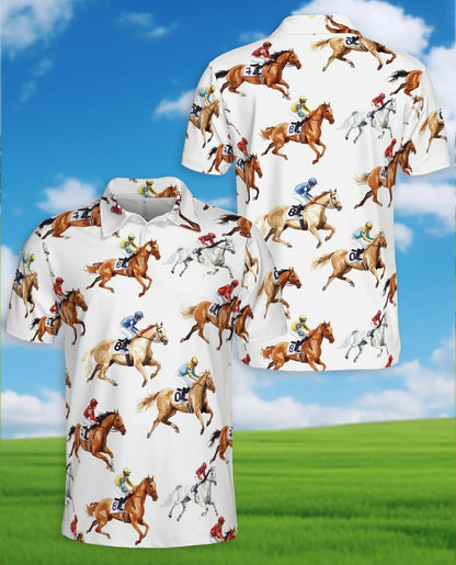 Equestrian Pattern Polo Shirt for Men, Classic Horse Lover Style | Azhawaiian
