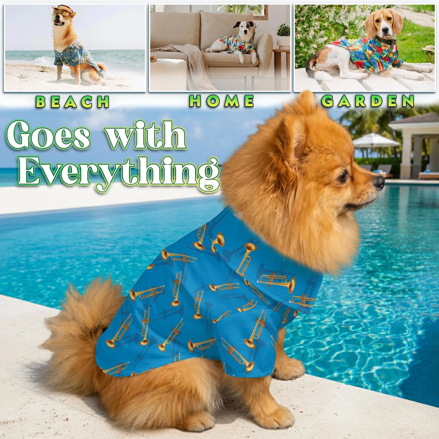 Trombone Pattern Print Hawaii and Musical Instruments Matching Dog Owner Hawaiian Shirts, Funny Pet Aloha Shirt for Beach Vacation - Azhawaiian