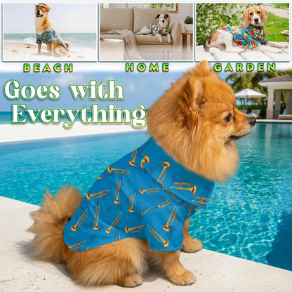 Trombone Pattern Print Hawaii and Musical Instruments Matching Dog Owner Hawaiian Shirts, Funny Pet Aloha Shirt for Beach Vacation - Azhawaiian