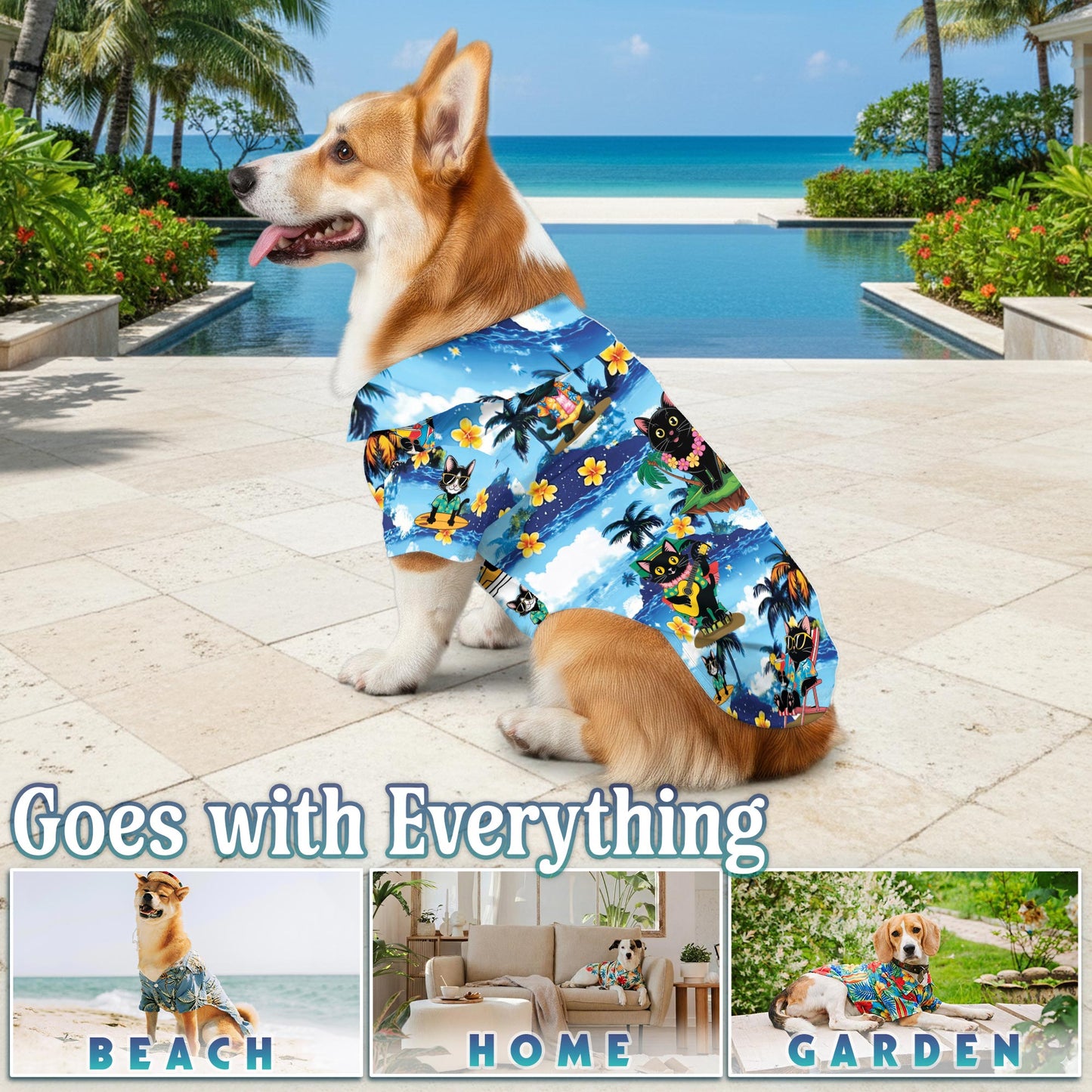 Black Cat Beach Matching Dog Owner Hawaiian Shirts, Funny Pet Aloha Shirt for Beach Vacation - Azhawaiian