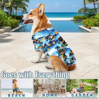 Black Cat Beach Matching Dog Owner Hawaiian Shirts, Funny Pet Aloha Shirt for Beach Vacation - Azhawaiian