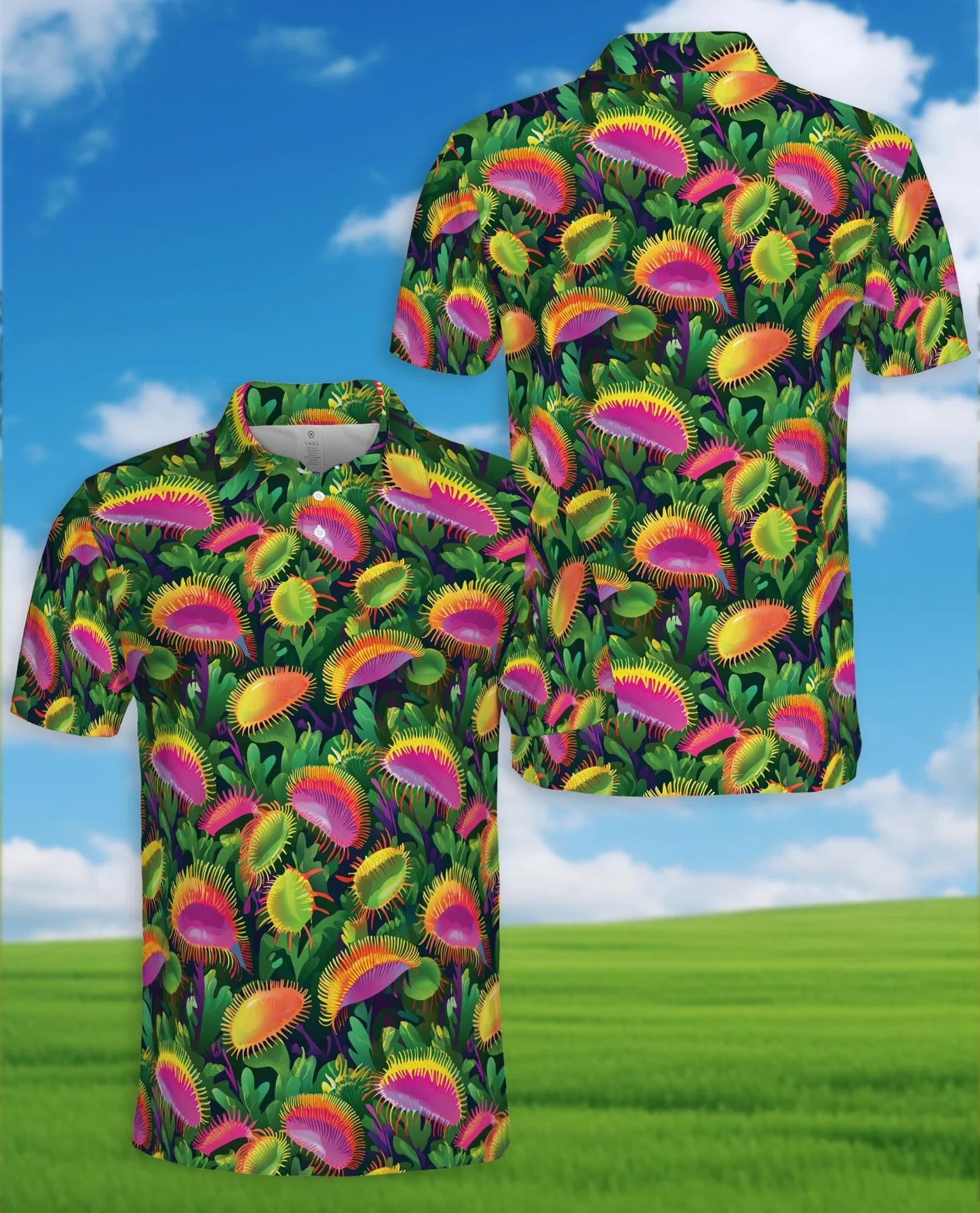 Venus Flytrap Polo Shirt for Men, Carnivorous Plant Art | Azhawaiian