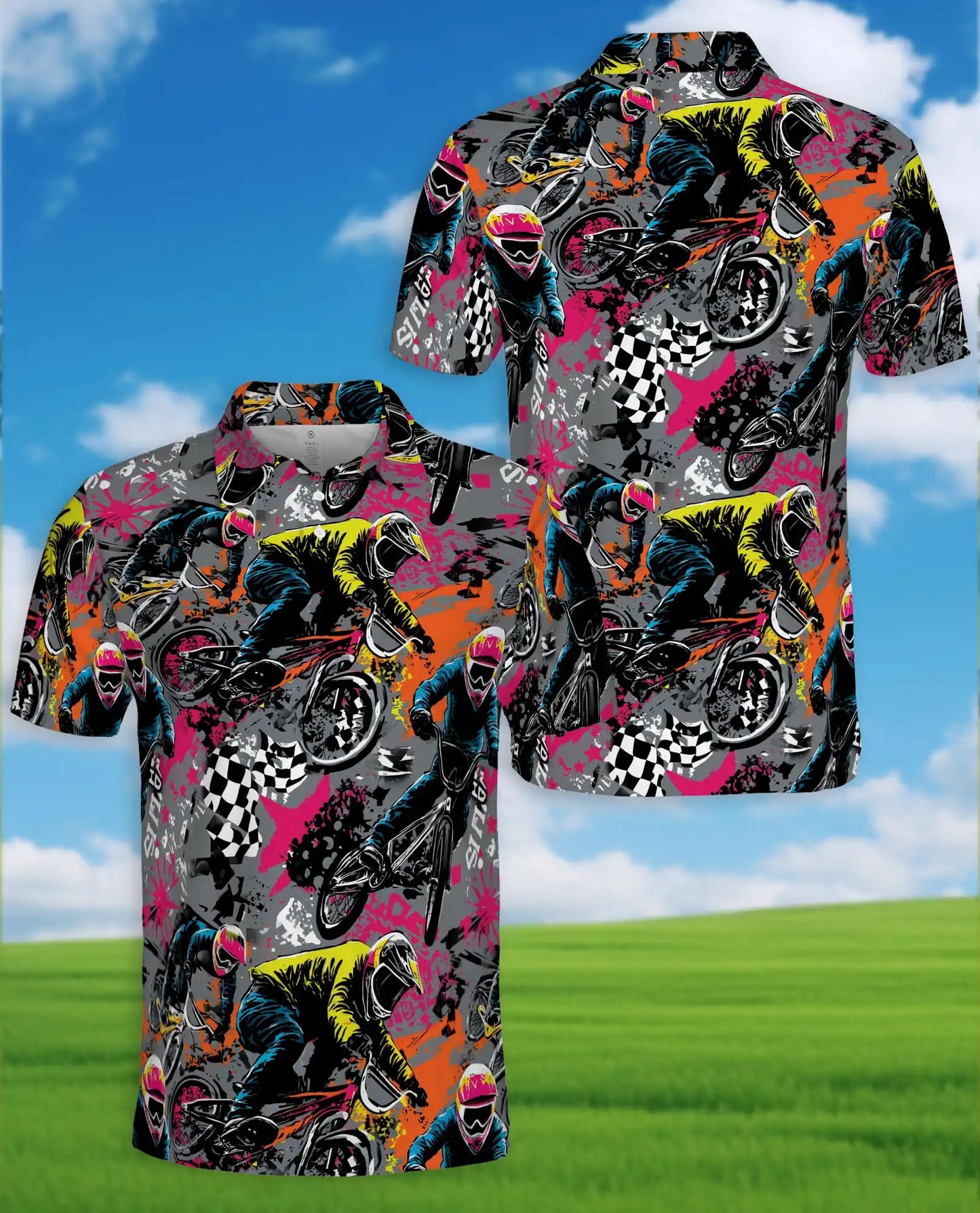 BMX Racing Polo Shirt - Extreme Cycling Adventure Style | Azhawaiian