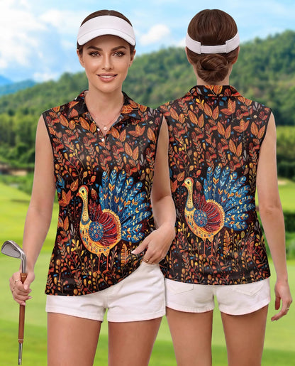 Chicken Thanksgiving Sleeveless Polo Shirt for Women | Azhawaiian