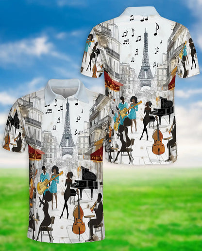 Paris Jazz Music 3D Polo Shirt for Men, Eiffel Tower Artistic Style | Azhawaiian
