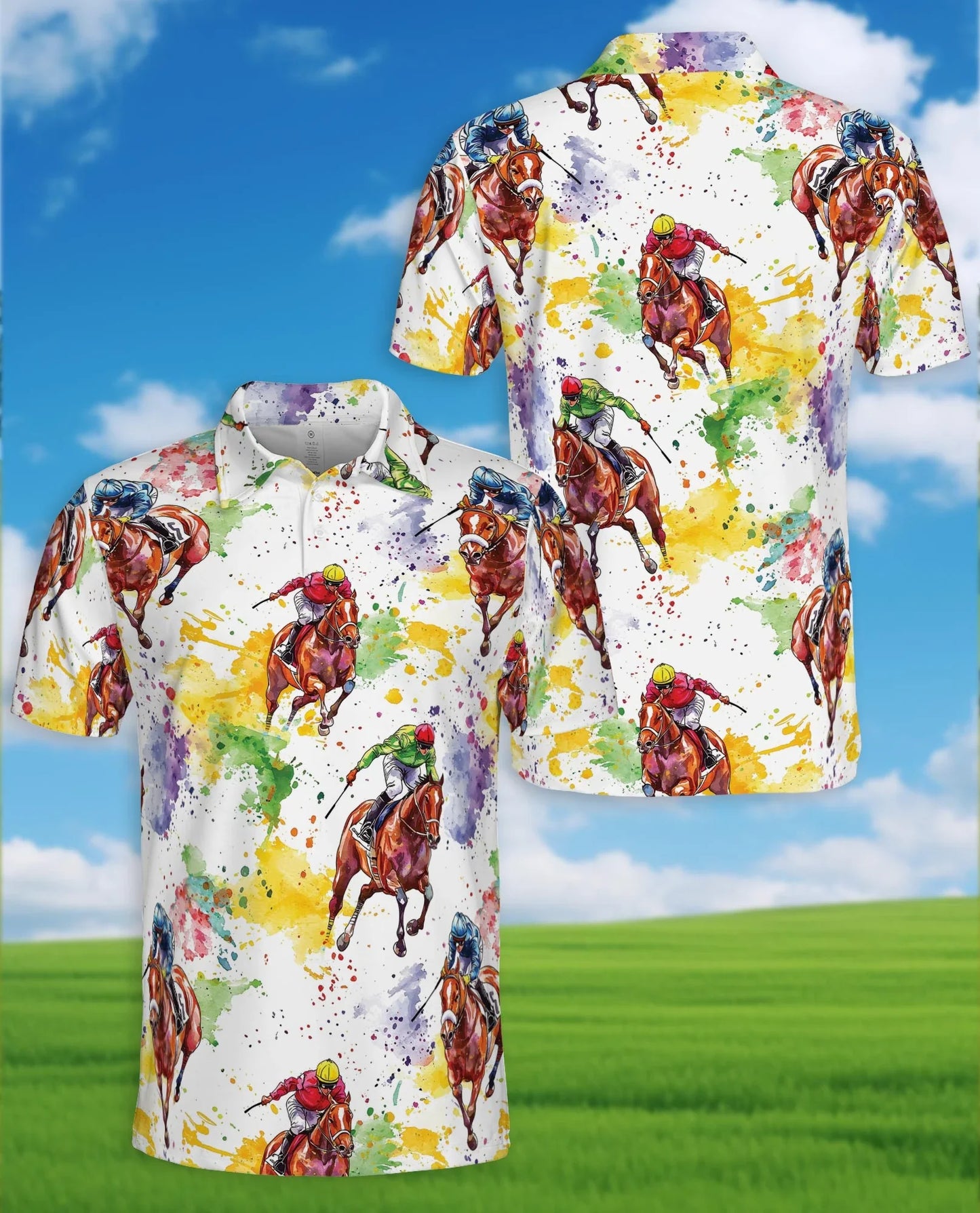 Horse Racing Pattern Polo Shirt for Men, Equestrian Sport Style | Azhawaiian