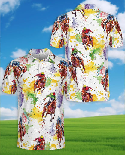 Horse Racing Pattern Polo Shirt for Men, Equestrian Sport Style | Azhawaiian