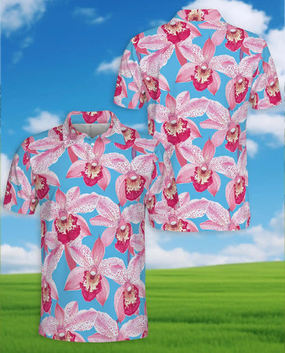 Pink Orchid Polo Shirt for Men, Tropical Floral Style | Azhawaiian