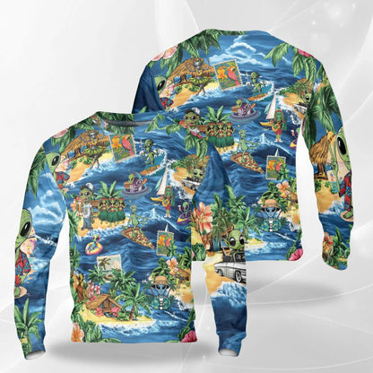 Funny Alien Surfing Sweatshirt – Colorful Graphic 3D All Over Print Design