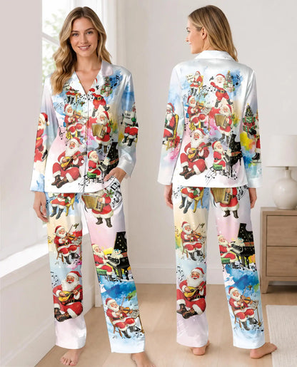 Musical Santa Christmas Pajama Set for Women – Holiday Music Print
