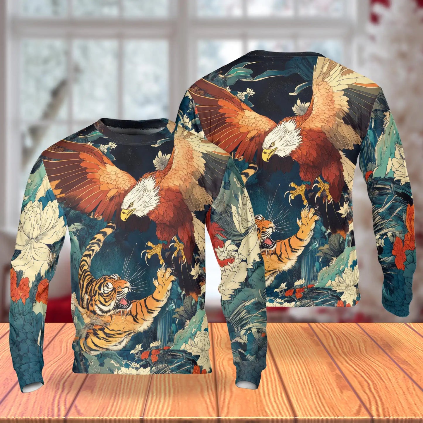 Tiger Eagle Fight Sweatshirt – Colorful Graphic 3D All Over Print Design