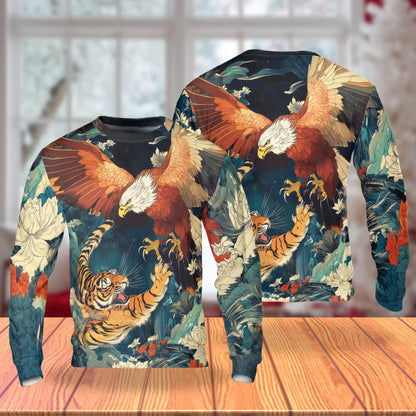 Tiger Eagle Fight Sweatshirt – Colorful Graphic 3D All Over Print Design
