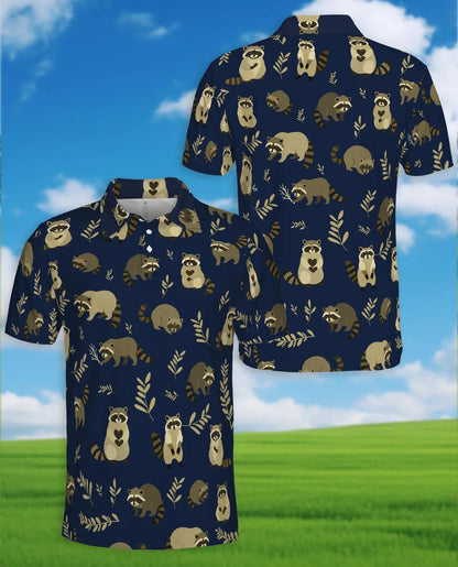 Raccoon Pattern Polo Shirt for Men, Cute Wildlife Animal Style | Azhawaiian
