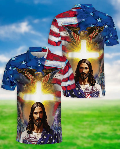Jesus American Eagle 3D Polo Shirt for Men, Patriotic Christian Faith Style | Azhawaiian