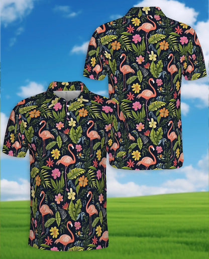 Flamingo Floral Polo Shirt, Tropical Summer Style | Azhawaiian