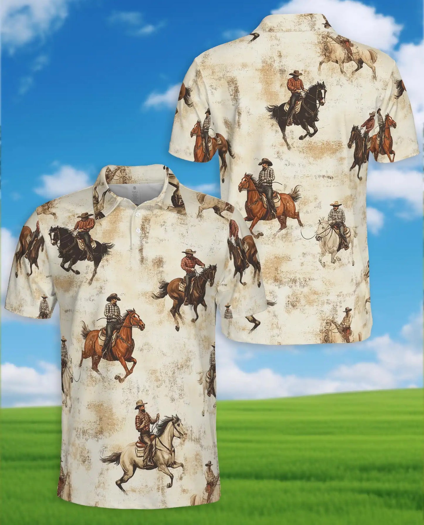 Cowboy Horse Riding Polo Shirt - Vintage Western Ranch Style | Azhawaiian