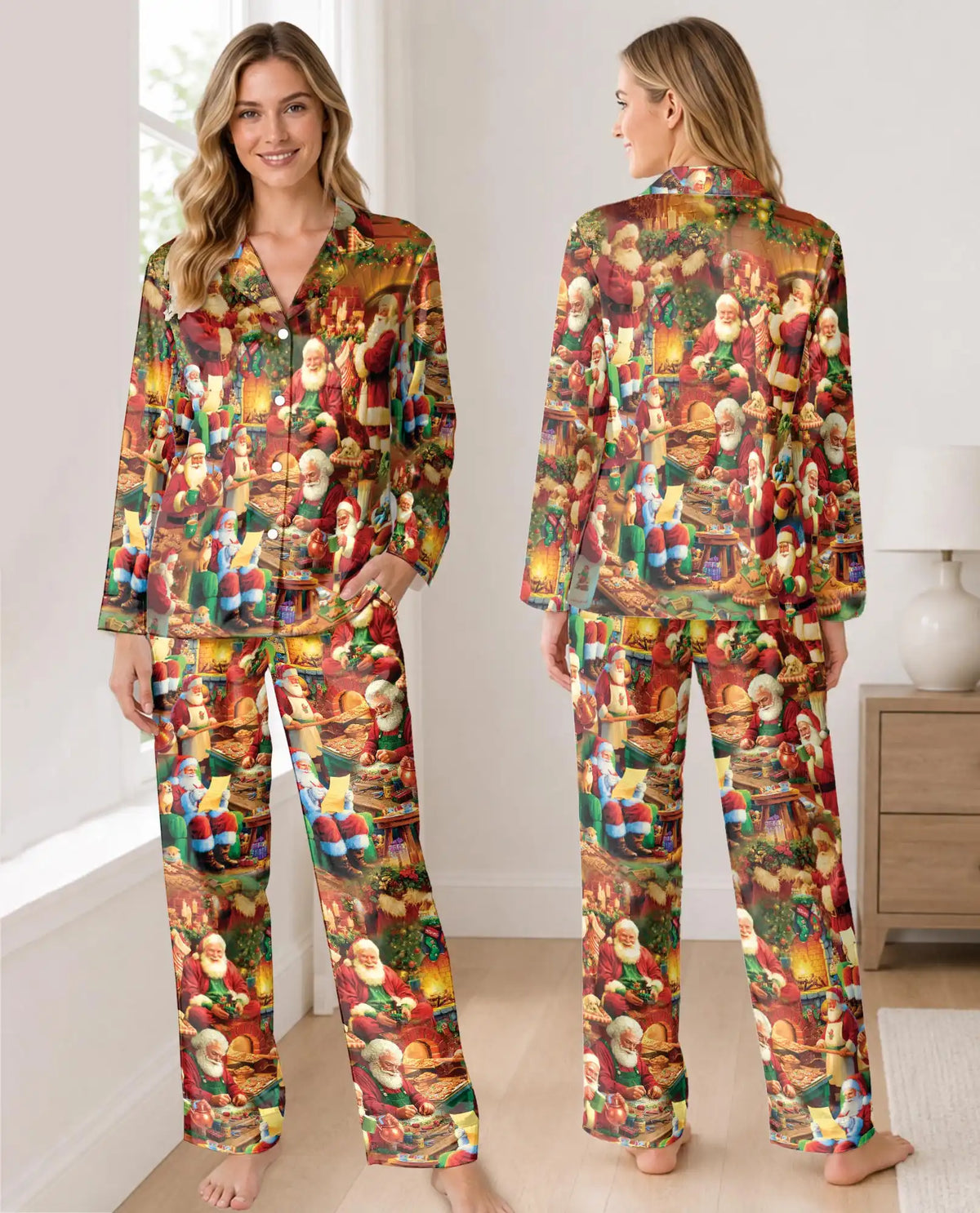 Christmas Santa Pajama Set for Women, Santa Claus Holiday Sleepwear with Cozy Winter Design