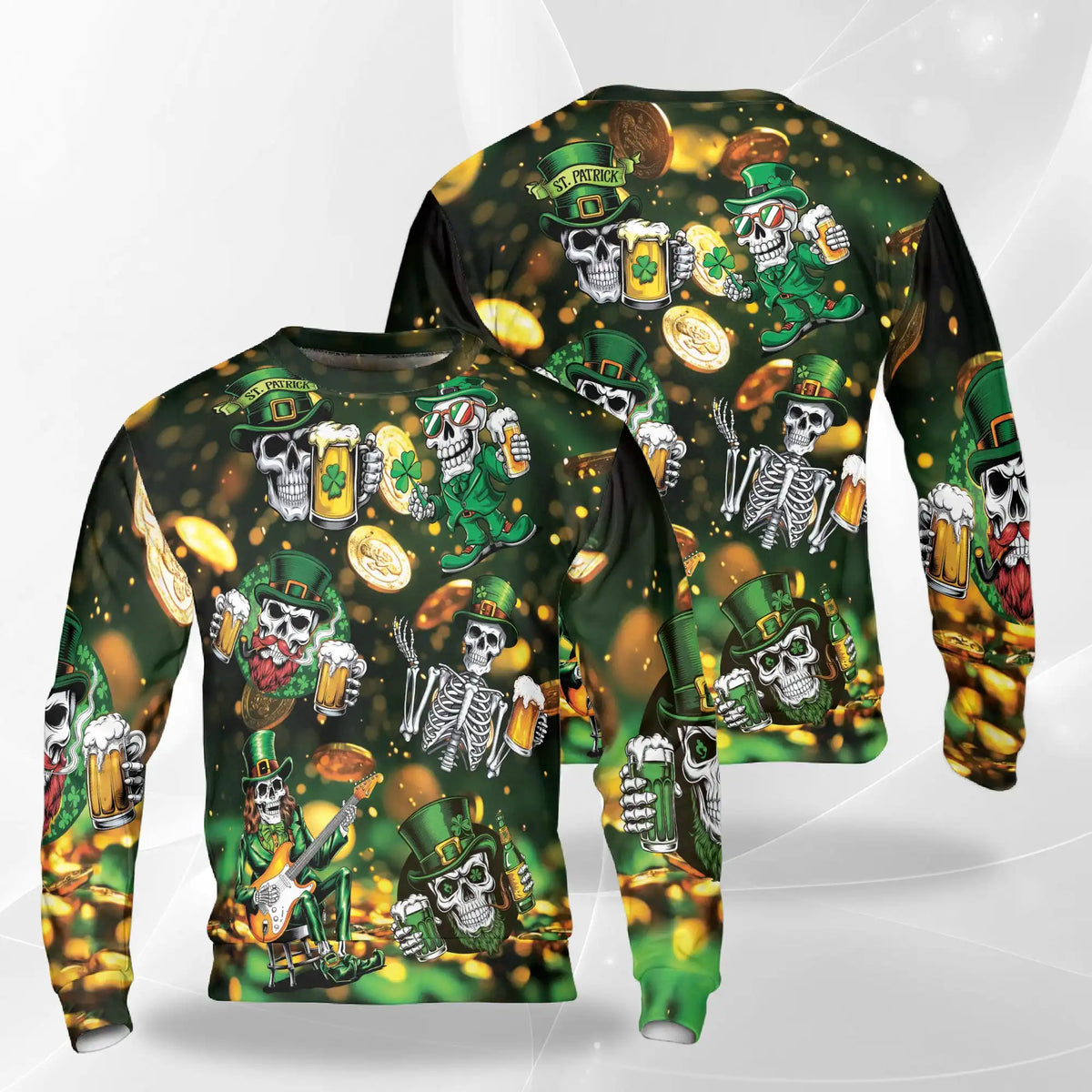 St Patrick’s Day Skull Beer Sweatshirt – Colorful Graphic 3D All Over Print Design