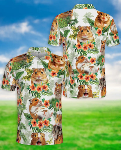 Hamster Polo Shirt, Tropical Hibiscus Pet Print | Azhawaiian