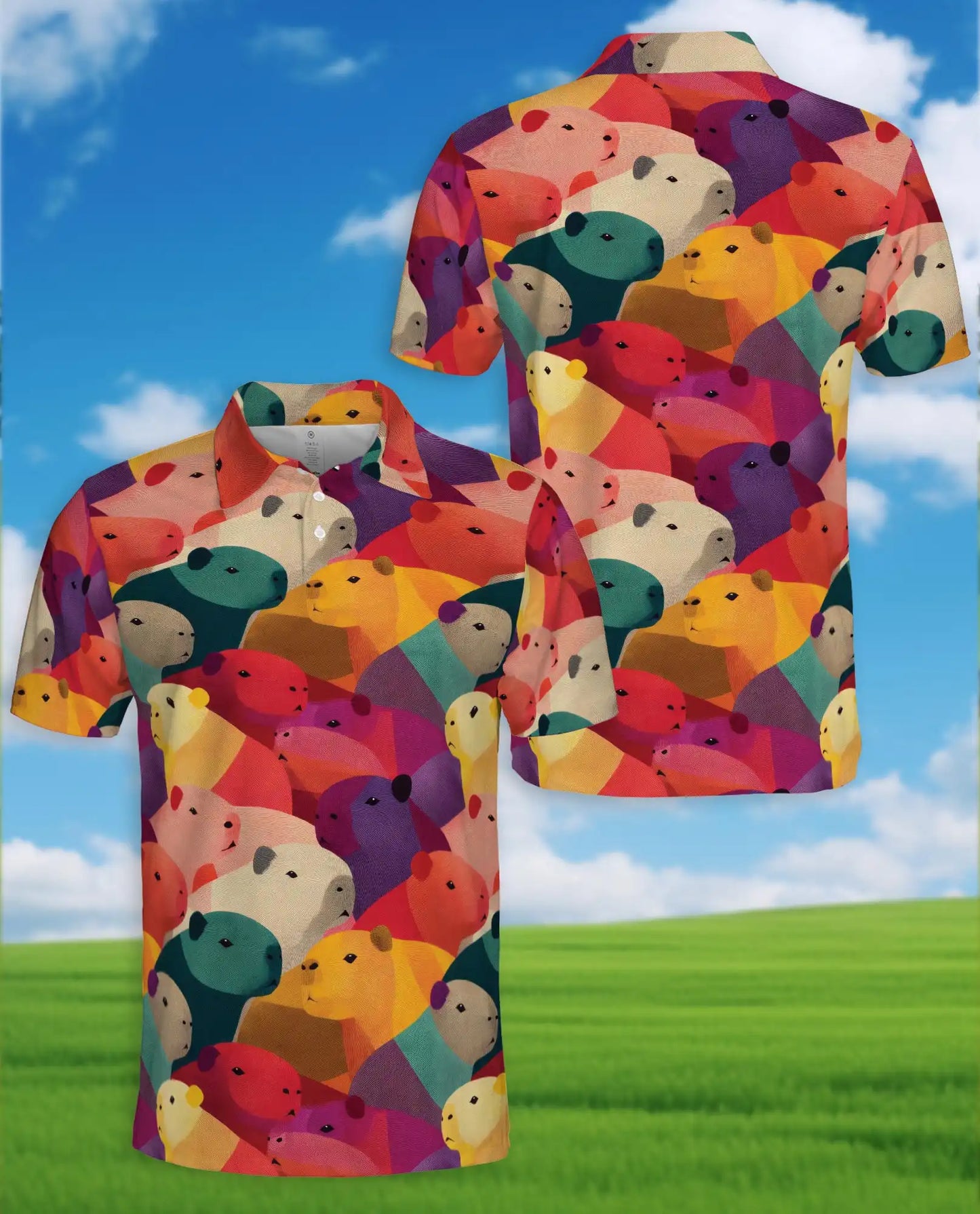 Capybara Polo Shirt for Men, Colorful Animal Style | Azhawaiian