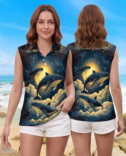 Midnight Whale Sleeveless Polo Shirt for Women | Azhawaiian