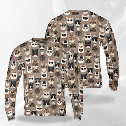 Cats Wearing Hats Pattern Sweatshirt – Colorful Graphic 3D All Over Print Design