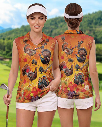 Turkey Thanksgiving Edition Sleeveless Polo Shirt for Women | Azhawaiian