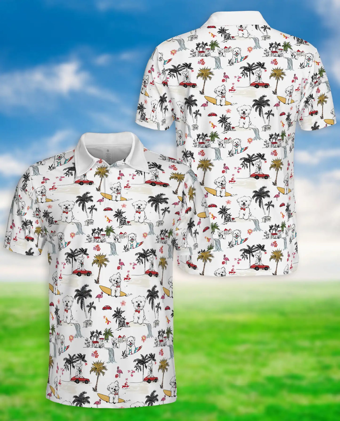 Cute Dog Hawaiian Polo Shirt, Beach Surf Style | Azhawaiian