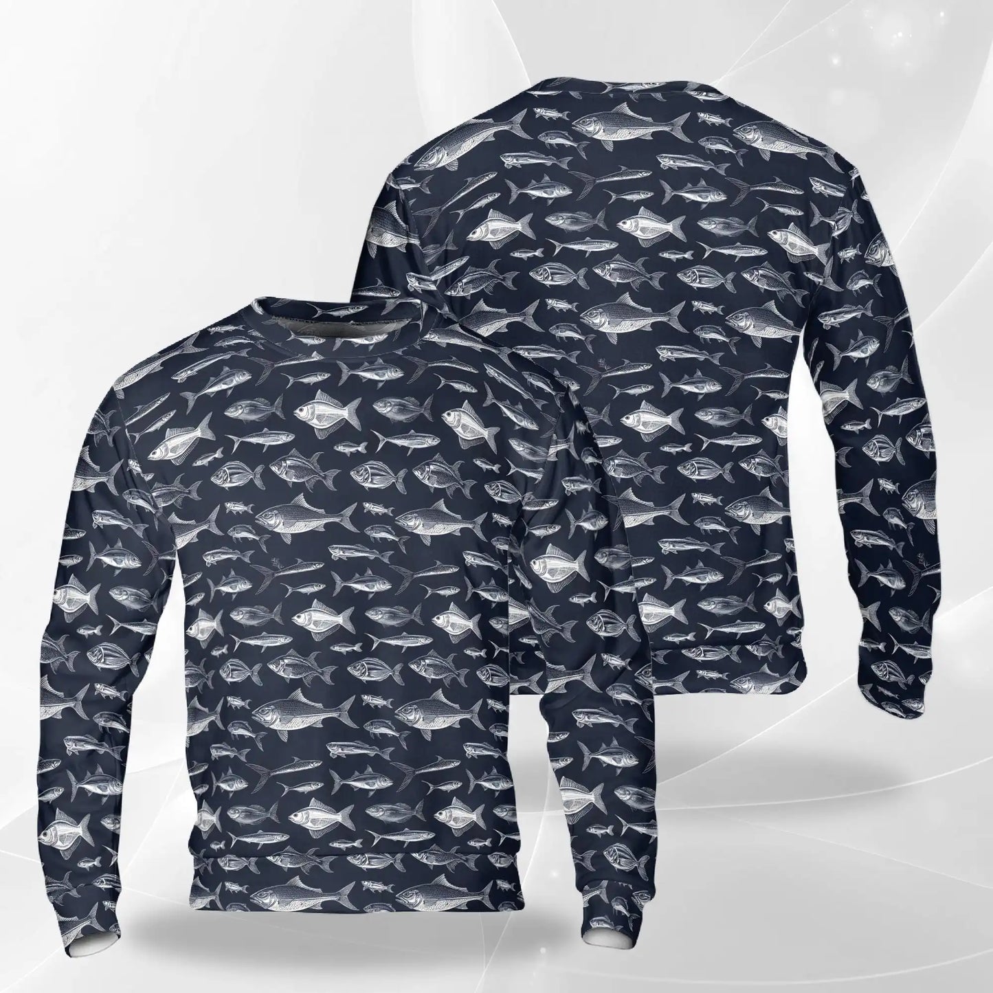 Blue Fish Pattern Sweatshirt – Colorful Graphic 3D All Over Print Design