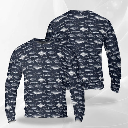 Blue Fish Pattern Sweatshirt – Colorful Graphic 3D All Over Print Design