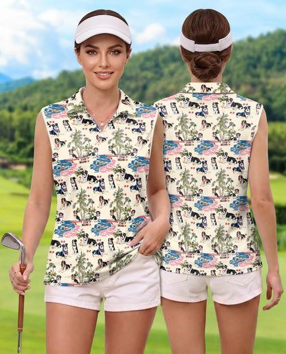 Australian Shepherd Summer Beach Sleeveless Polo Shirt for Women | Azhawaiian
