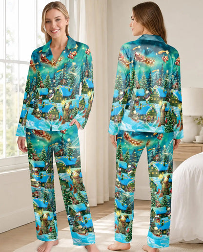 Christmas Snowy Cabin Pajama Set for Women – Winter Village Print