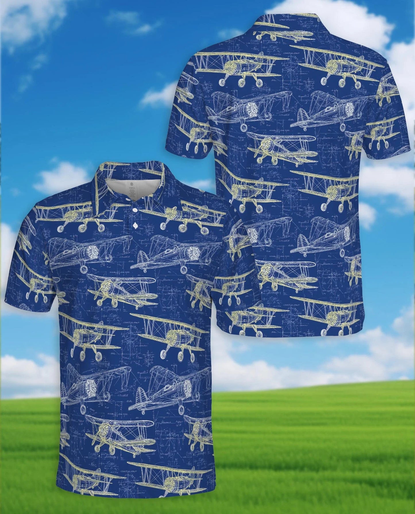 Vintage Aircraft Polo Shirt for Men, Classic Aviation Style | Azhawaiian