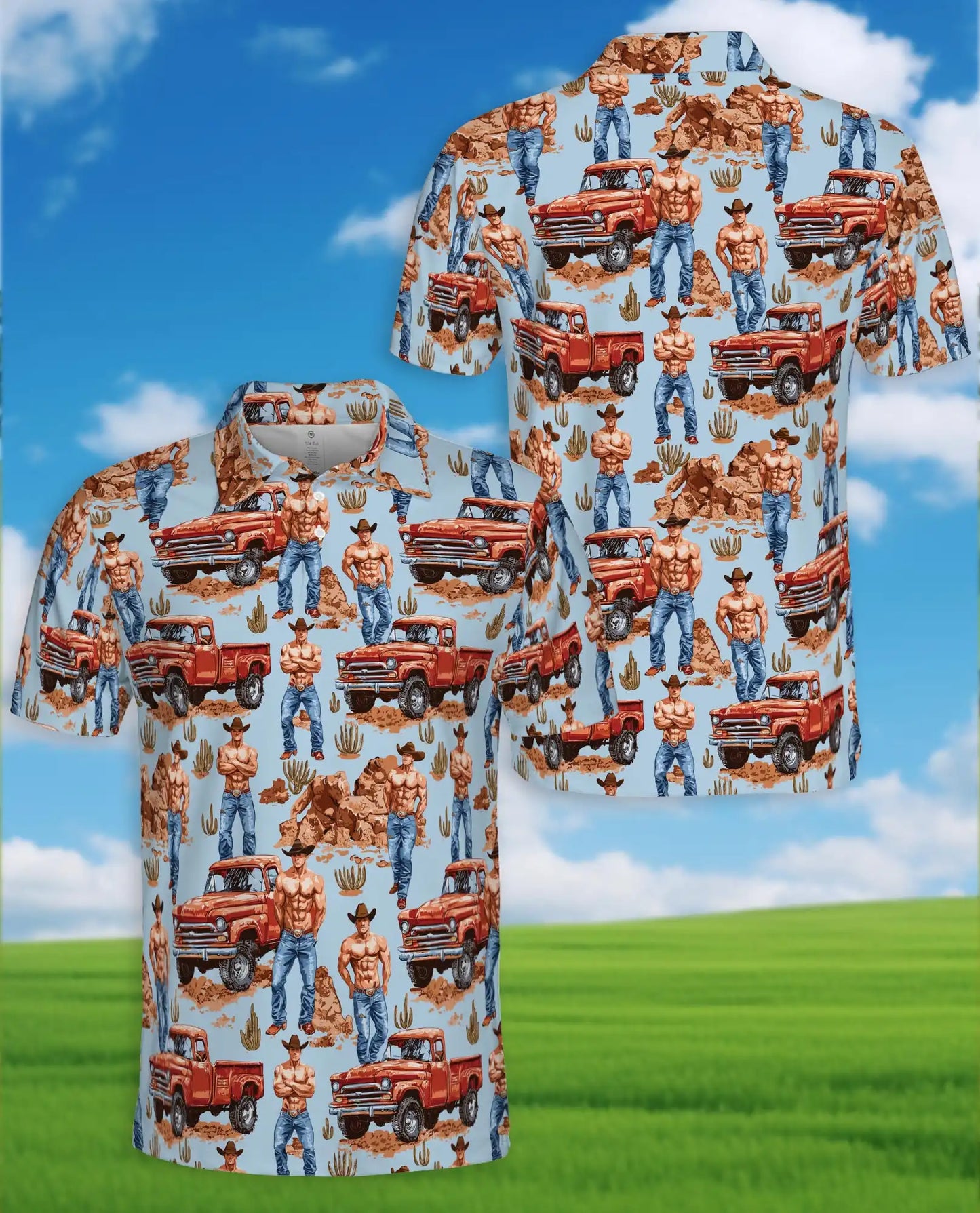 Cowboy Truck Western 3D Polo Shirt for Men | Azhawaiian