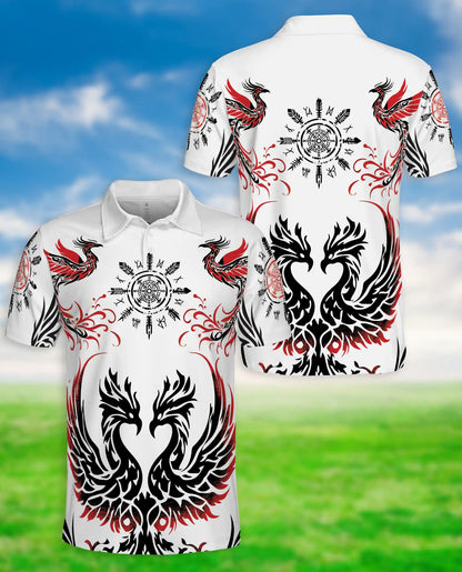 Phoenix Tribal 3D Polo Shirt for Men, Nordic Raven Symbol Style | Azhawaiian