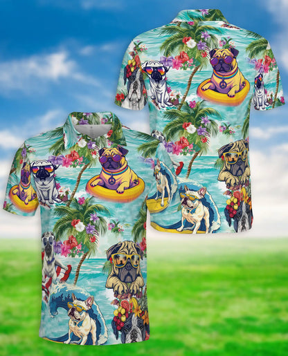 Funny Pug Beach Polo Shirt - Tropical Summer Dog Style | Azhawaiian