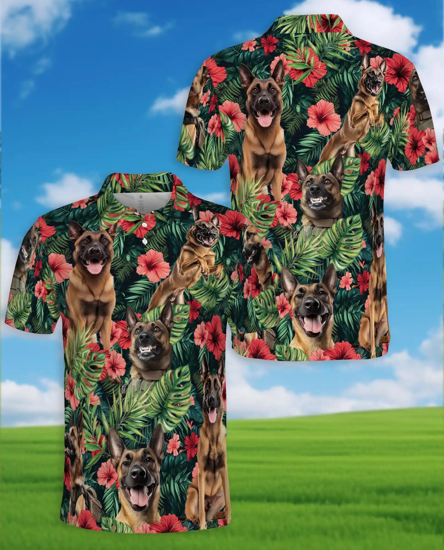 Belgian Malinois Tropical Polo Shirt - Hawaiian Dog Lover Floral Design | Azhawaiian