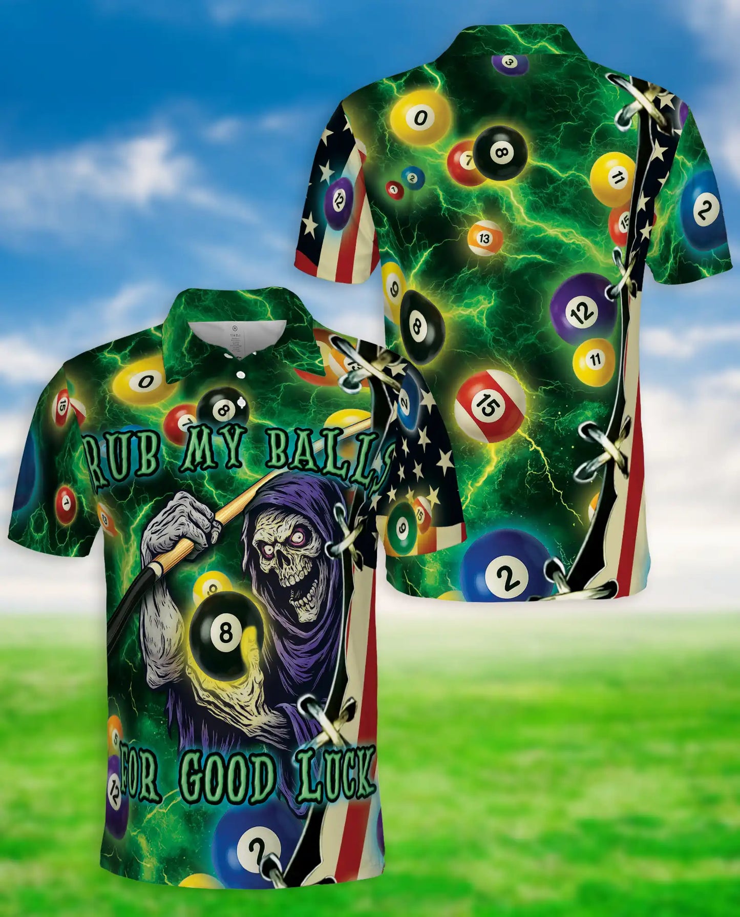 Rub My Balls Halloween Pool 3D Polo Shirt, Funny Billiard Game | Azhawaiian