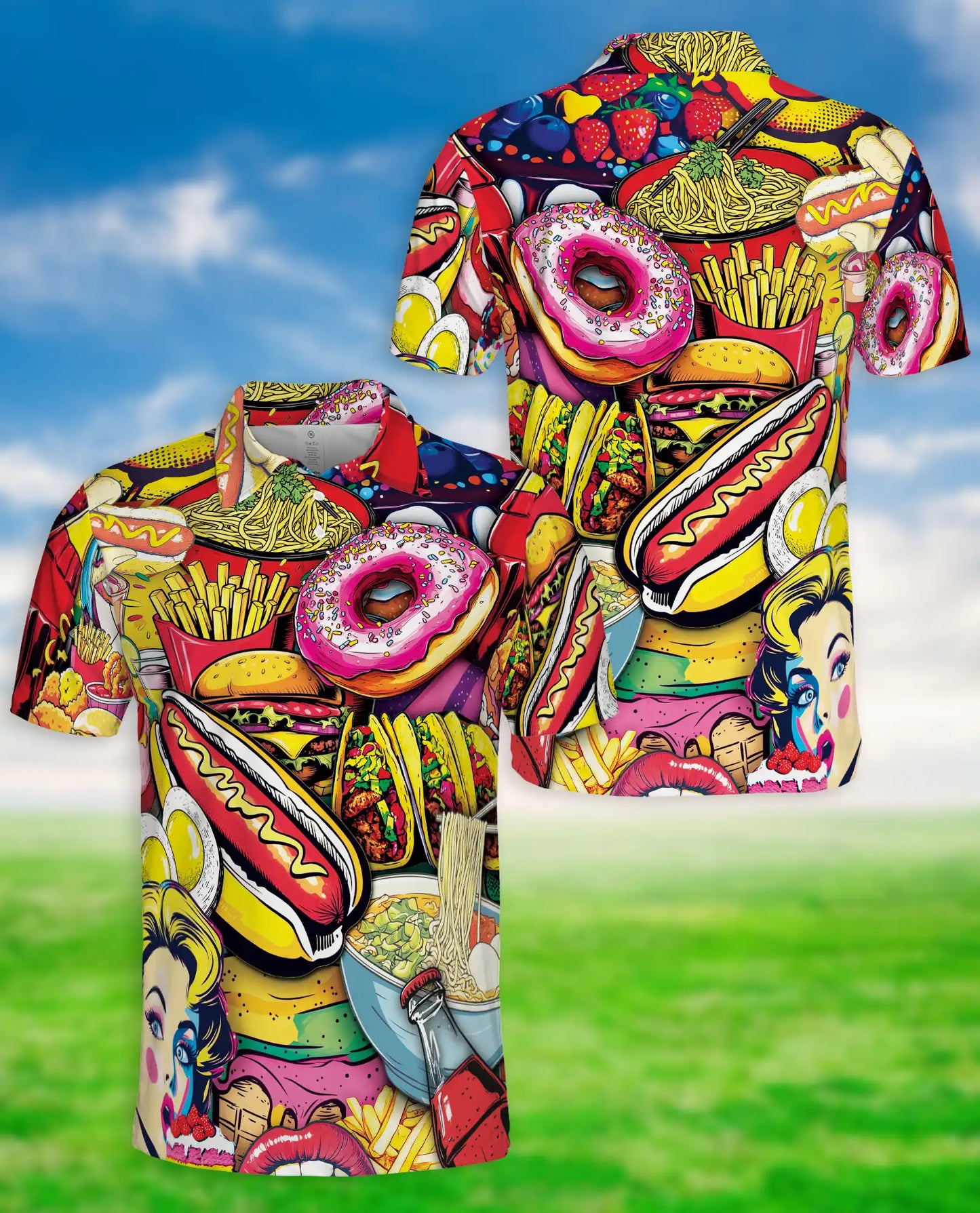 Fast Food Cartoon 3D Polo Shirt for Men | Azhawaiian